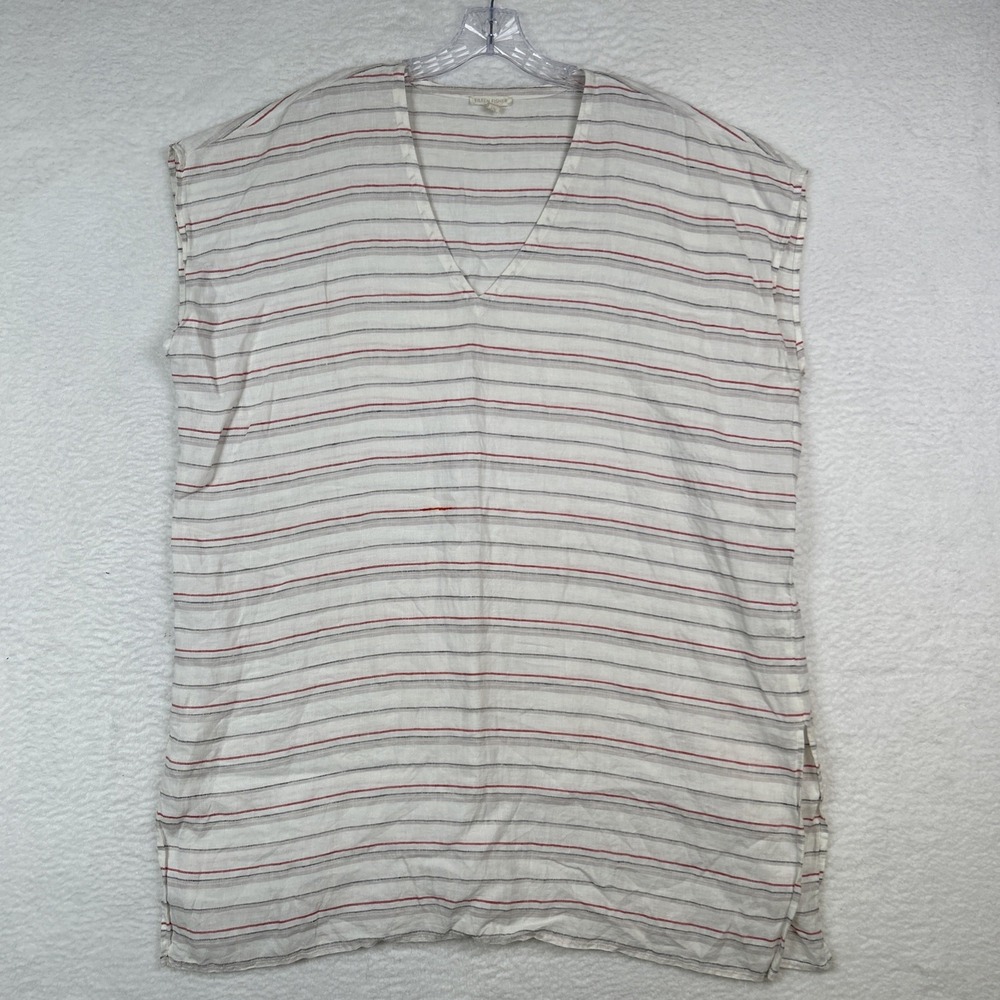 Eileen Fisher Linen Tunic Top Caftan V-Neck Striped White Cover Up Women's L/XL